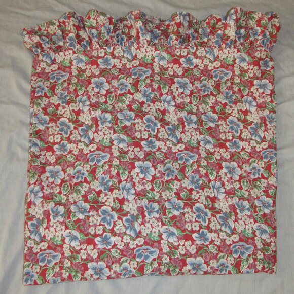 Vintage RALPH LAUREN FALMOUTH Queen Size RUFFLED FLAT SHEET Red Blue USA Cotton - Picture 1 of 5